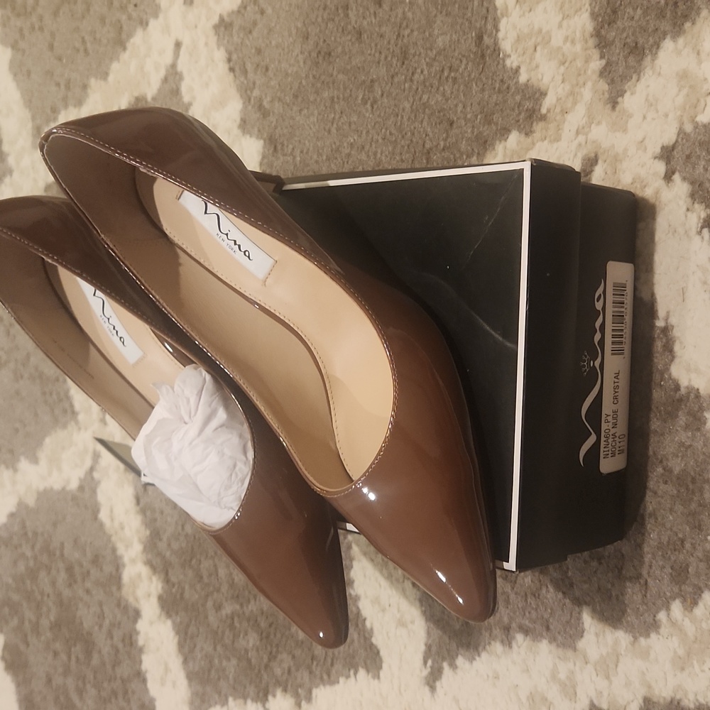 Mocha Nude Crystal Mid Heel Pumps